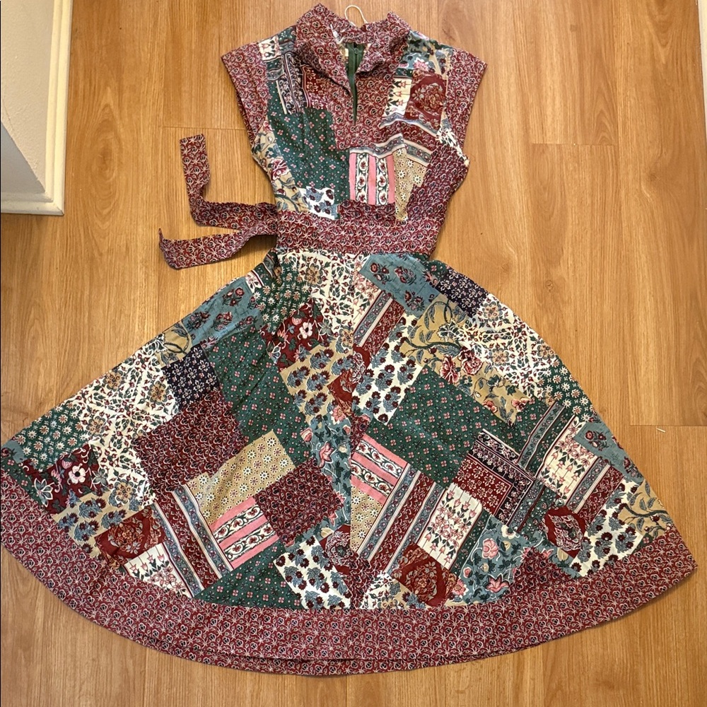 Vintage 1960s 1970s Cotton Floral Patchwork Dress